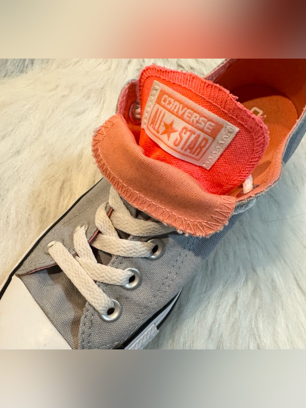 Converse Chuck Taylor All Star Low Top Sneakers Canvas Grey Orange Size 7 8 GUC